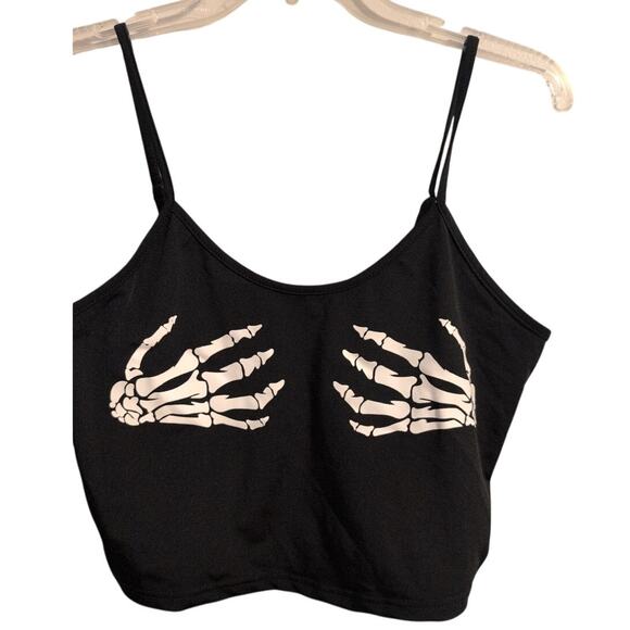 Romwe Skeleton Crop Top – Black & White, Adjustable Straps, Size Large - Picture 4 of 4